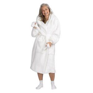 NWT The Original OODIE Plush Dressing Gown Robe in White Size L/XL New In Box